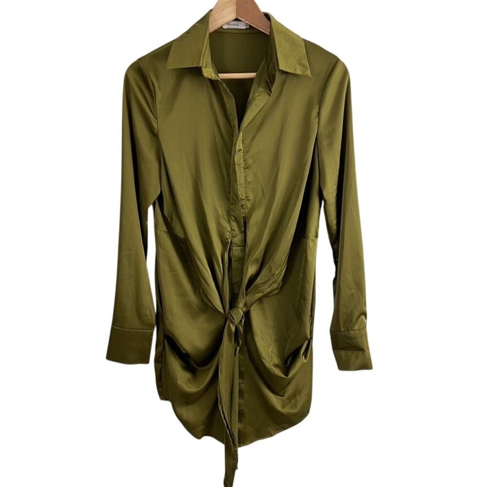 Moonsea Green Satiny Shirt Dress Size XS